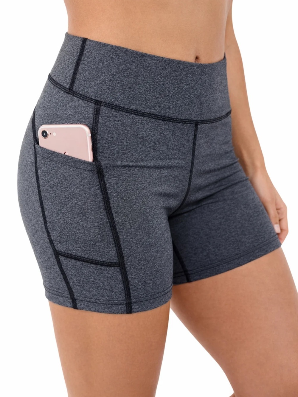Women's Size Small Athletic Shorts Dark Charcoal Gray Black Trim Side Pockets